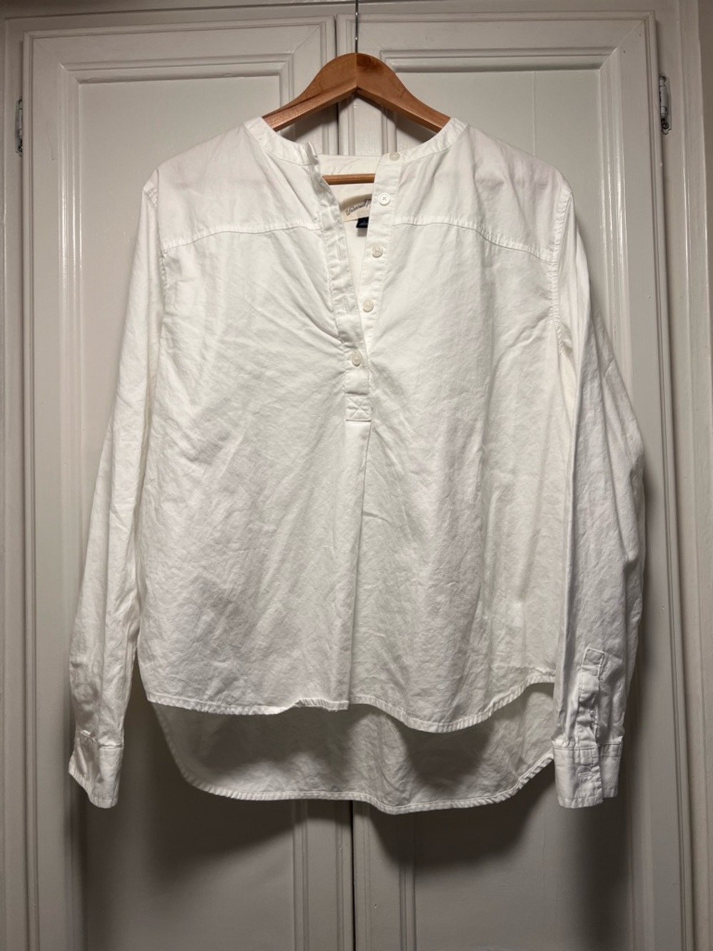 Universal Thread White Poplin Blouse Classic Clean Band Mandarin Collar Large